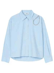 $295 SANDRO Rhinestone Teardrop Shirt | Sky Blue | 0 XS - Picture 1 of 15