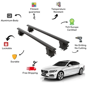 Bare Roof Rack Cross Bars Set for VOLVO S90 4 Door 16-Up Black - Picture 1 of 9