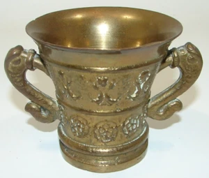 Vintage Antique Solid Brass Heavy Mortar Apothecary Double Handle Seams Visible - Picture 1 of 12