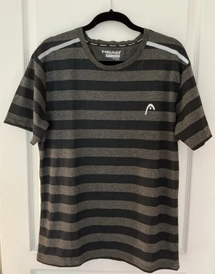 Men’s Head Tennis T-Shirt Size M Gray & Black Stripe With Reflecting Strips - Image 1 of 4