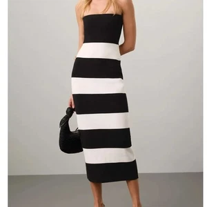 CLUB MONACO Black White Striped Sweater Maxi Casual Dress Size L Womens RTR - Picture 1 of 9