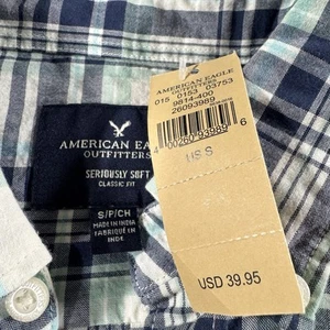 American Eagle Seriously Soft Long Sleeve Button Up Shirt Size Small Plaid New - Picture 1 of 6