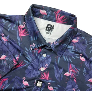 Polo elástico Greater Half GH para hombre grande azul floral flamenco rendimiento - Imagen 1 de 5