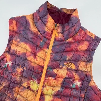 North Face Thermoball Eco Puffer Vest Womens Size L Purple Orange Tie Dye Galaxy - Image 1 of 4