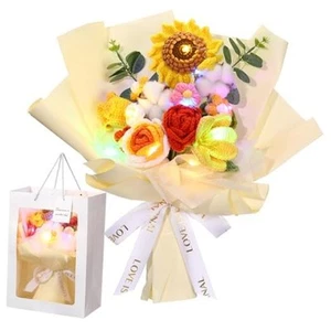 Crochet Flowers Bouquet for Women Completed Handmade Knitted Flowers Sunflower - Picture 1 of 8