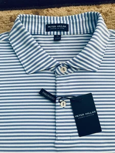 Peter Millar Crown Crafted Mesh Polo Shirt Mens XL Striped Elixer Blue NWT - Picture 1 of 5