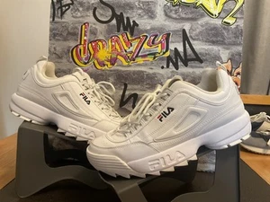 Zapatillas de deporte de cuero Fila Disruptor para hombre Reino Unido 9,5 ~ blancas 🔥🔥 en muy buena condición - Imagen 1 de 11
