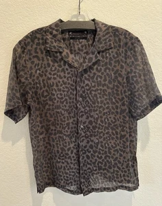 AllSaints Men's Relaxed Fit Short Sleeve Shirt XS Light Weight Leopard Print - Picture 1 of 1