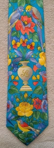 Leonard Paris Seidenkrawatte bunte Vögel Papageien Blumenmuster - Bild 1 von 16