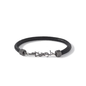 Saint Laurent Opyum Men's Embellished Textured Leather Silver Tone Bracelet NIB - Picture 1 of 8