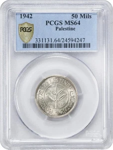 PALESTINE , ORIGINAL 50 MILS 1942 ( PAL-1 ) PCGS MS 64 , , SELTEN - Bild 1 von 4