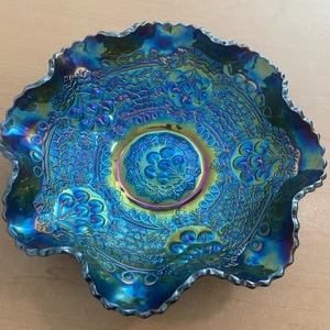 FENTON Berry Blu/Viola VETRO CARNEVALE 10” CIOTOLA ARRUFFATA - Foto 1 di 8