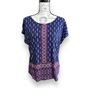 Nueva Camisa Lucky Brand Ikat Azul Manga Corta Nudo Torcido Trasero Cerradura Pequeña - Imagen 1 de 7