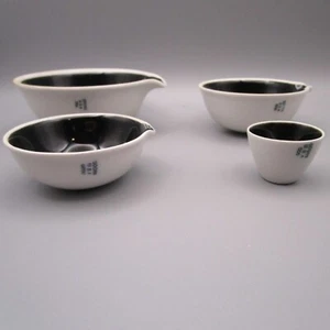 Vintage HF Coors USA Apothecary Evaporating Dishes 4 Porcelain Black White GUC - Picture 1 of 21