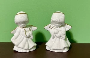 Vintage weiße Porzellan Engel Glocken mit Instrumenten Gold Akzente - Bild 1 von 3