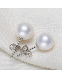 5-5,5mm rund Natürliche Süßwasser Perlen Schmuck Ohrringe Ohrstecker 925 Silber - Bild 1 von 1