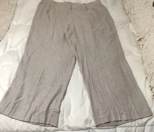 Blue Sol Plus 2X Solid Beige Linen /Rayon Wide Leg Pants Zip Button Hook N Eye - Picture 1 of 15