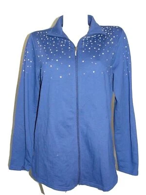 QUACKER FACTORY Size M Blue SIMULATED Pearls Just Wanna Have Fun LS Zip Jacket - Image 1 of 4