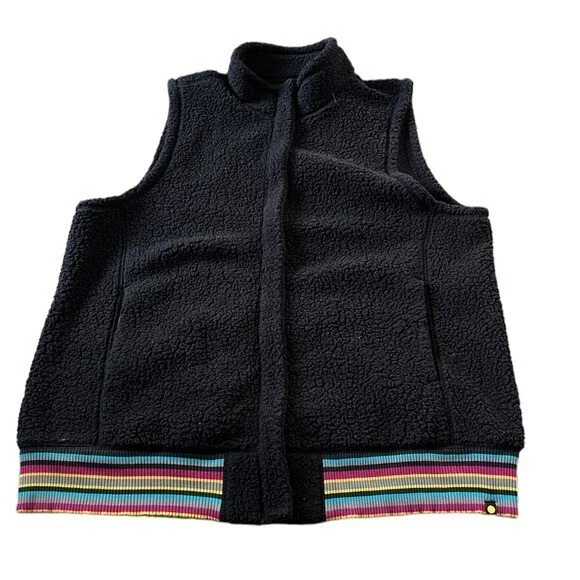 Life is Good Womens Sherpa Vest Black Colorful Hem Size XXL — 第 1/4 张图片