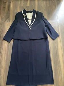 Women’s Lacrima Navy 3 Piece Suit: Skirt,Top And Blazer, Size EUR 56. - Picture 1 of 12
