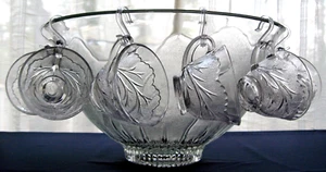 Indiana Glass Clear Pebble Leaf Punch Bowl, 12 Cups, 12 Hooks, Ladle, 26 pc. Set - Picture 1 of 12