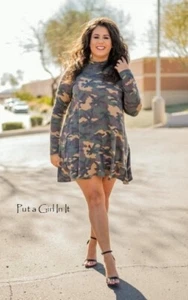 New PLUS SIZE Women USA BROWN GREEN CAMO CAMOUFLAGE MOCK NECK TUNIC XL 1X 2X 3X - Picture 1 of 4
