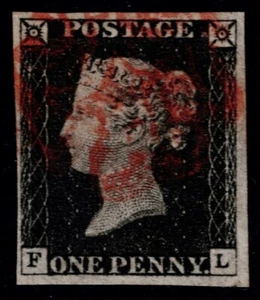 1840 1d Black Plate 2 FL 4m Red Cross No Ray Flaw Very Fine Used Cat. £425.00 - Picture 1 of 1