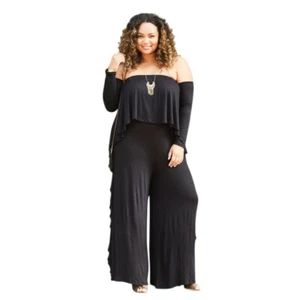 NWT Boat Neck Off the Shoulder Long Sleeve Wide Leg Jumpsuit - Picture 1 of 2