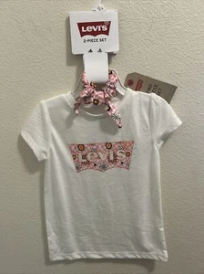 Levi’s Two Piece Floral Set Girls XS Size 4 T-shirt And Matching Scrunchie - Picture 1 of 3