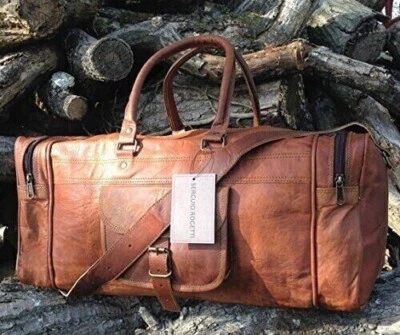 Bolso de Lona para Pasar la Noche Gimnasio Vintage Marrón Fin de Semana Nuevo Hecho a Mano Unisex Cuero Foto 1 de 4