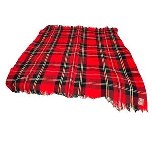 Troy Robe Vintage Stadion Schoß Decke Wolle rot Tartan Fransen 51x51" - Bild 1 von 3