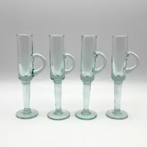 Set of 4 Long Stemmed Green Glass Cordial Liqueur Glasses with Handles 16cm tall - Picture 1 of 5
