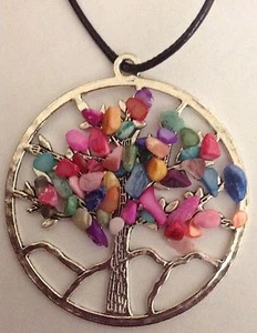 Natural Stone Fashion Jewelry Multi Color Pendant Necklace Tree of Life - Picture 1 of 2