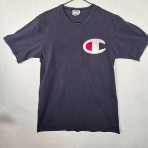 Champion Vintage Big T-Shirt Herren Large Schwarz C Logo Patch Rundhals Pullover - Bild 1 von 10