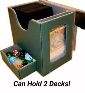 MTG Commander Deck Card Box Display Window Dice Drawer 100+ Double Sleeved Green - Picture 1 of 15