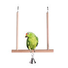 Birds Perch Parrot Play Toys Stand Holder Natural Wooden Swing Bell Cage Hangz8