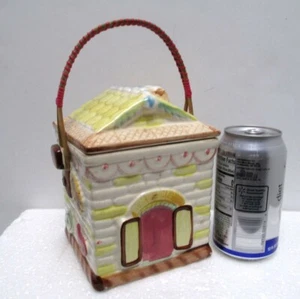 Vintage Biscuit Cookie Jar Shaped Like A House Cookies on Walls 6" Tall Japan - Picture 1 of 11
