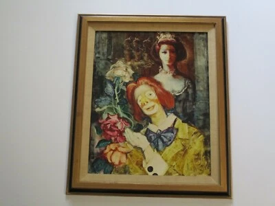EXTRAÑA PINTURA AÑOS 70 RETRATO REINA PRINCESA CORONA CON PAYASO MODERNISMO VINTAGE  Foto 1 de 4