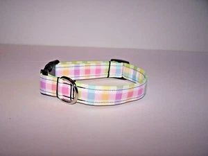 Wet Nose Think Spring Plaid Dog Collar Pastel & White Checks Glitter Easter - Picture 1 of 7
