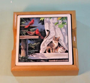 Set sottobicchieri Gatti Cardinali AbsorbaStone Piastrelle Set di 4 con supporto - Foto 1 di 7