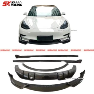 Carbon Fiber Front Rear Lip Bumper Side Skirts Bodykits Fits Tesla Model 3 17-23 - Picture 1 of 21