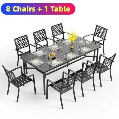 Juego de sillas de mesa de patio de 9 piezas juego de muebles de comedor de exterior sillas apilables Foto 1 de 4