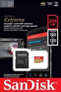 Sandisk Extreme micro SD Memory Card - 256GB - V30 UHS-I U3 A2 - Picture 1 of 1