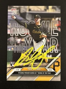 Paul Skenes RC 2024 Topps Now OS-2 On Card Auto Yellow ROY Rookie of the Year - Picture 1 of 15