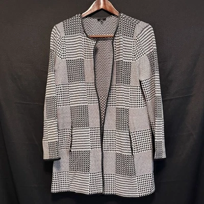 Talbots Cardigan Open Front Long Black White Houndstooth Petite XL Pockets - Изображение 1 из 4