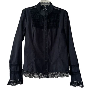 Lip Service Black Long Sleeve BlouseTop With Lace Details Size XL - Picture 1 of 11
