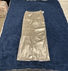 Gonna donna Forever 21 argento metallizzato dritta maxi spacco posteriore - Foto 1 di 10