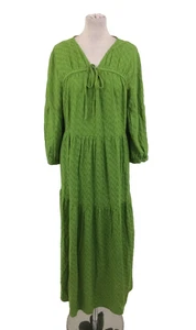 M&S Women's Tiered Dress Size 20 Green Tie Neck Gathered 3/4 Sleeves New F1 - Picture 1 of 10