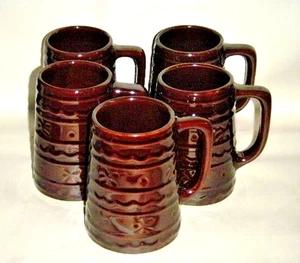MARCREST MONMOUTH VINTAGE SET 5 MUGS TANKARDS BROWN GLAZE BEEHIVE DAISY & DOT - Picture 1 of 12