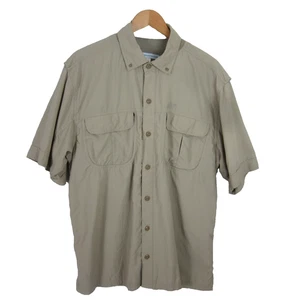 EMS Eastern Mountain Sports Mens Large Taupe Khaki Beige Vented SS Nylon Shirt - Picture 1 of 9